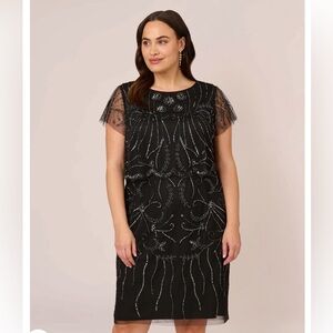 Adrianna Pappel PLUS SIZE SHORT-SLEEVE BEADED COCKTAIL DRESS